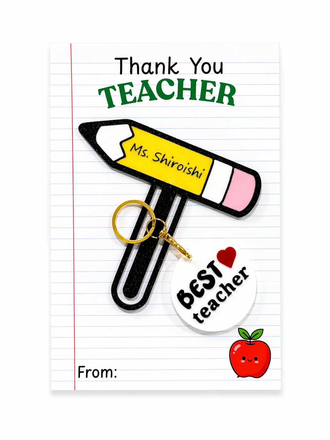 Teacher Appreciation Gift Set – Pencil Paperclip & “Best Teacher” Keychain