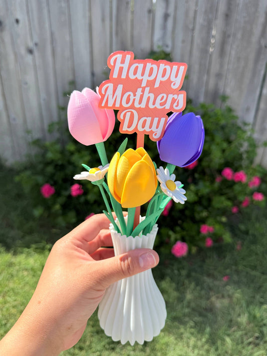3D Printed Mother’s Day Tulip Bouquet – Cute Decorative Gift with Vase